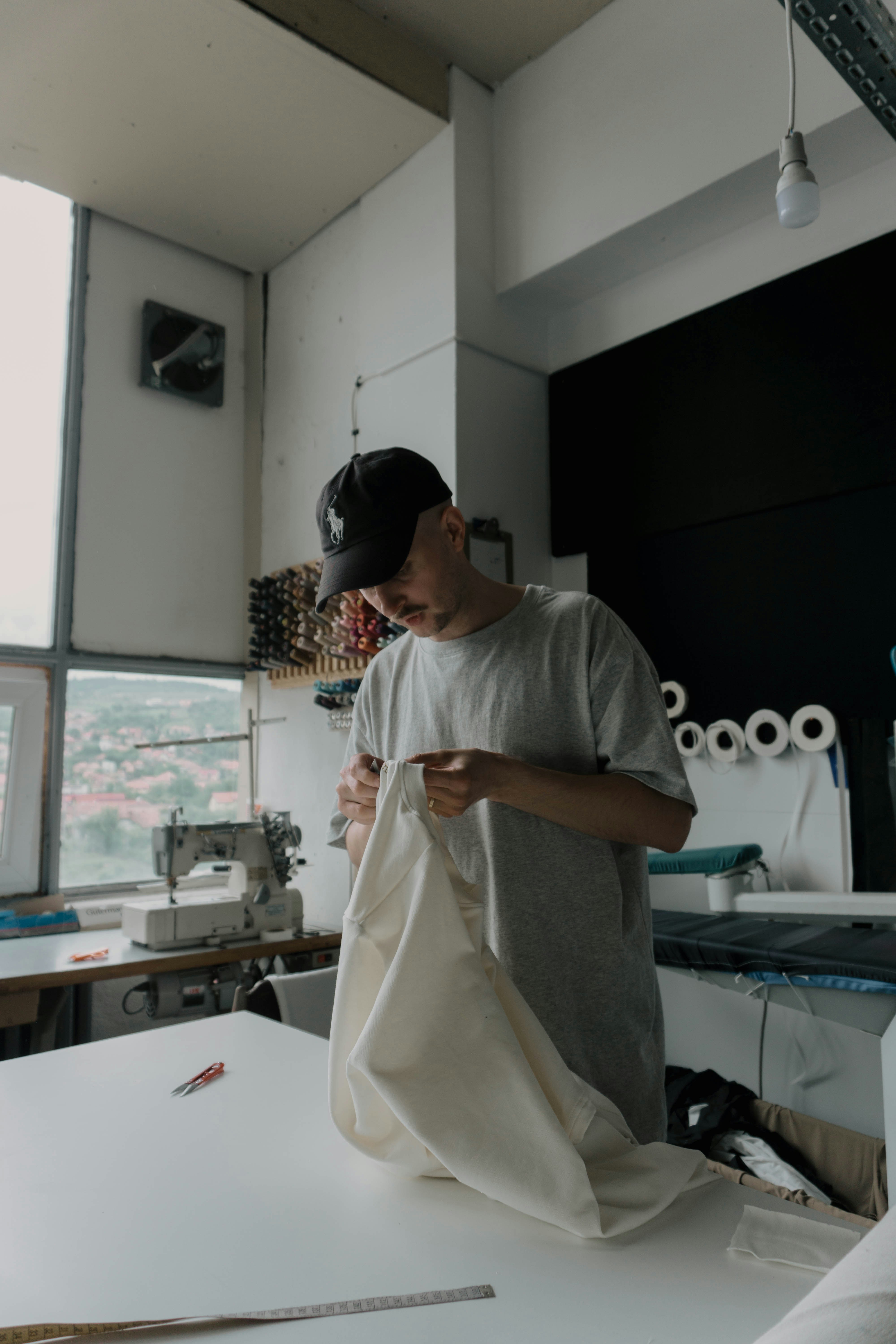 Garment production worker on factory floor